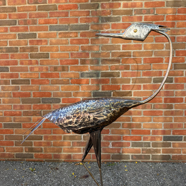 Vintage Handcrafted Metal Crane or Heron Garden Sculpture