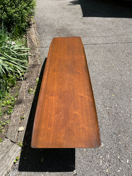 Long Mid-Century Basset Furniture Surfboard Walnut Coffee Table