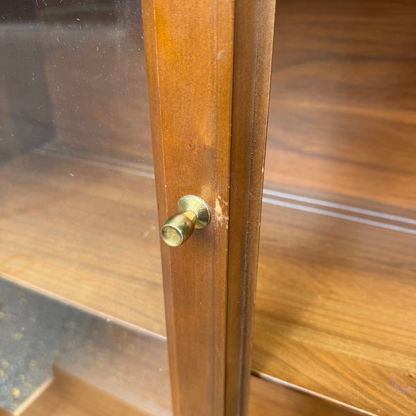 Vintage Mid-Century Modern Petite Walnut & Brass China Cabinet | Hutch
