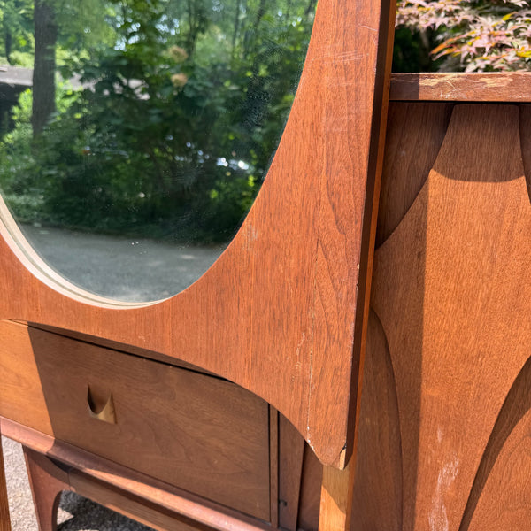 Mid Century Modern Broyhill Brasilia 9 Drawer Walnut Lowboy with Two Mirrors