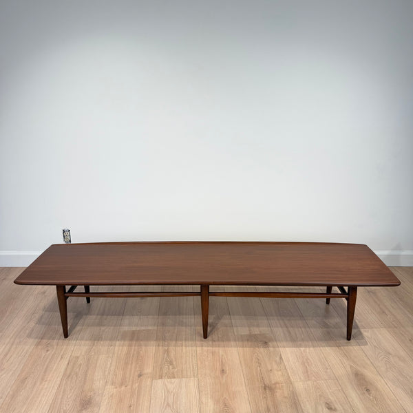 Long Mid-Century Basset Furniture Surfboard Walnut Coffee Table