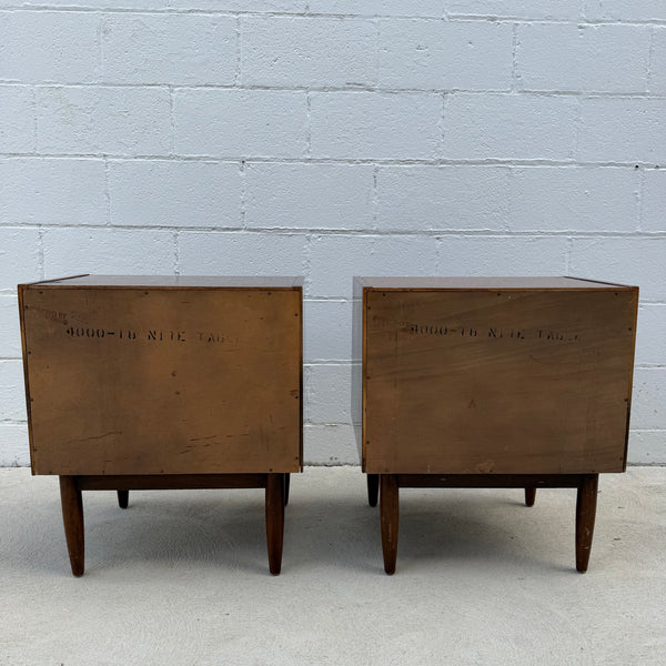 Pair of American of Martinsville “Dania” Walnut Drop-Down Nightstands