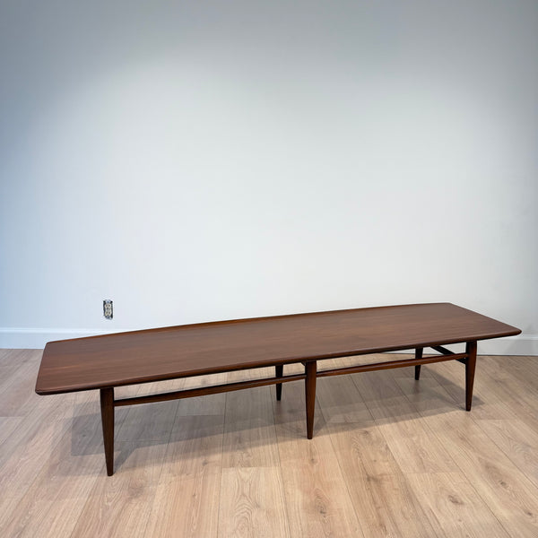 Long Mid-Century Basset Furniture Surfboard Walnut Coffee Table