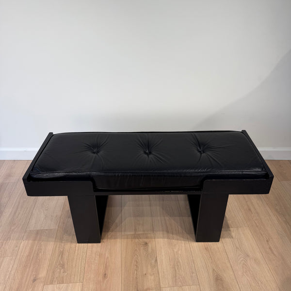 Columbian Leather and Ebonized Post Modern Bench