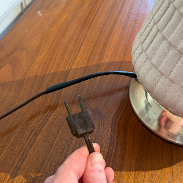 Pair of Mid-Century Modern Ceramic Walnut & Chrome Table Lamps
