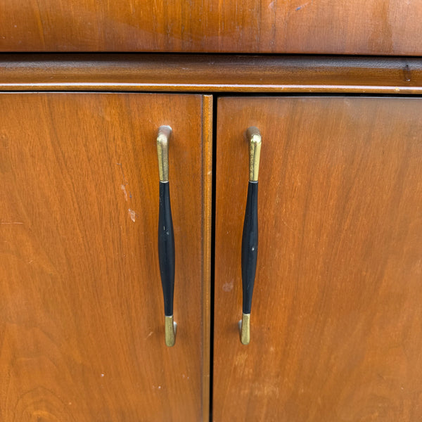 Vintage Mid-Century Modern Petite Walnut & Brass China Cabinet | Hutch