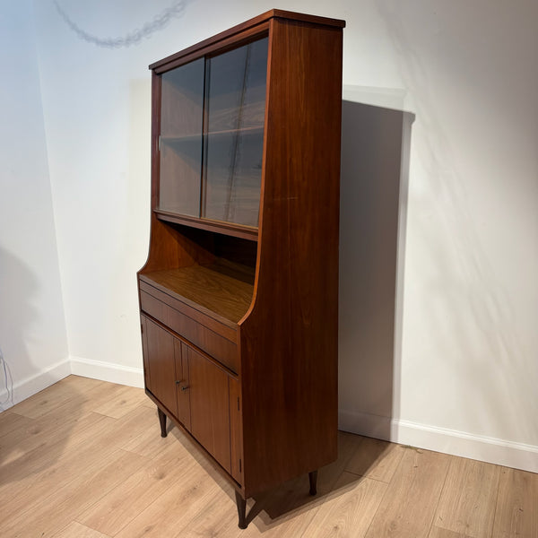 Mid Century Modern Walnut Display Hutch with Sliding Glass Doors