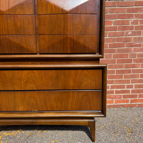 United Furniture Diamond Mid-Century Modern Walnut Highboy Dresser