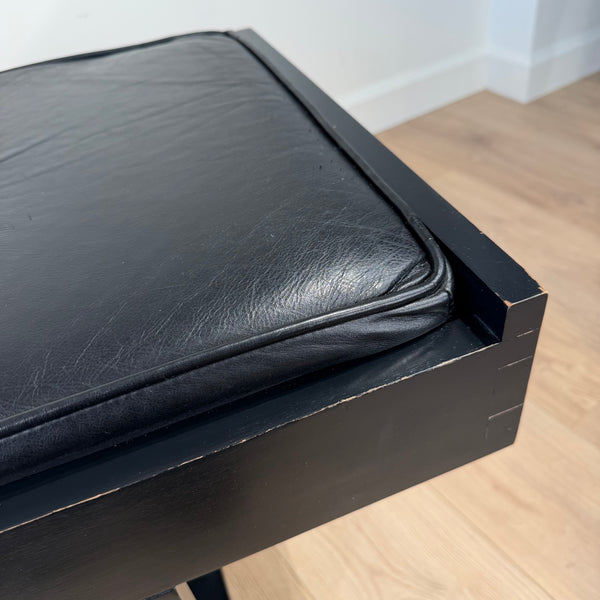 Columbian Leather and Ebonized Post Modern Bench
