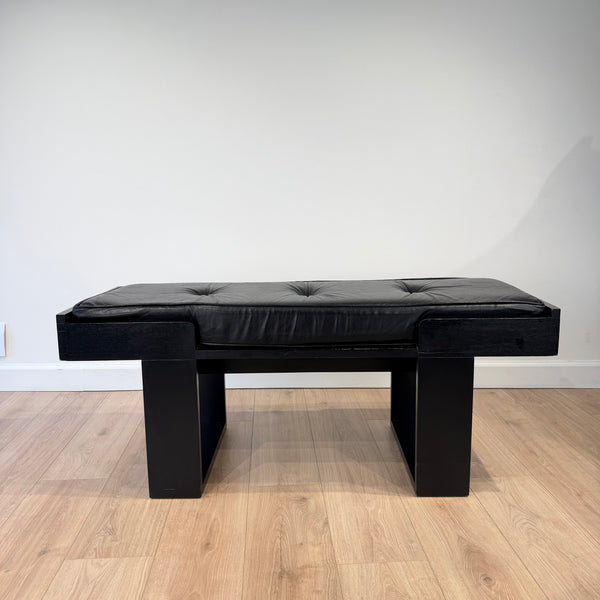 Columbian Leather and Ebonized Post Modern Bench