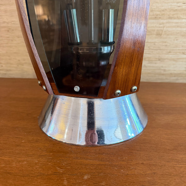 Pair of Vintage Lawrin Mid-Century Modern Walnut Chrome Smoked Plexiglass Table Lamps