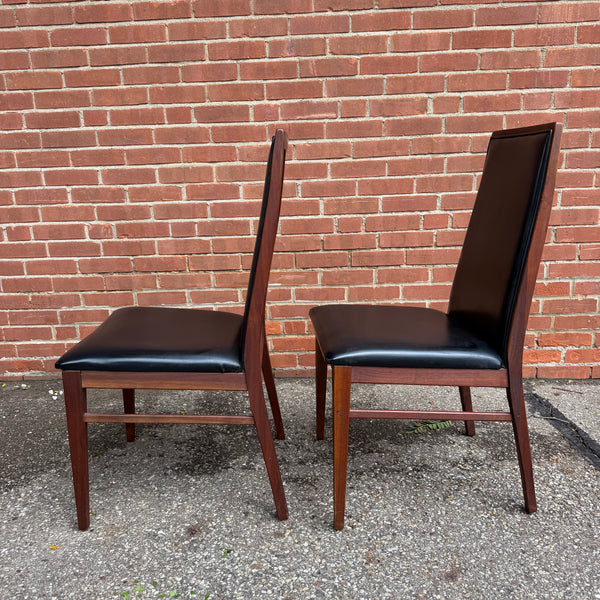 Set of 4 Vintage Dillingham Walnut & Black Leather Dining Chairs