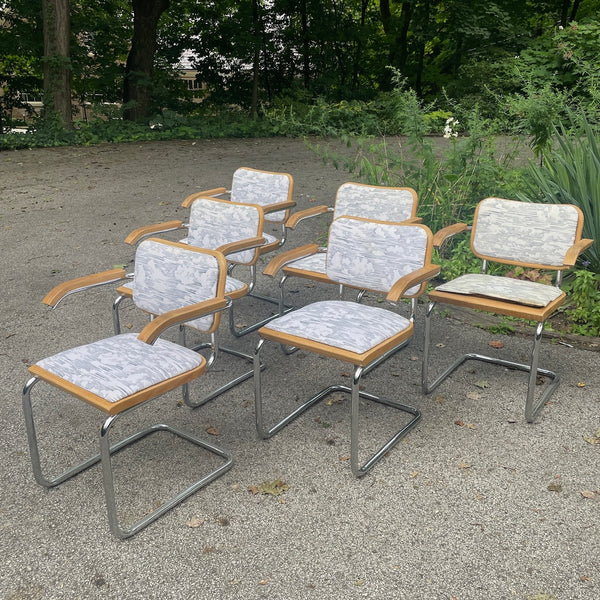 Set of 6 Vintage Cesca Style Chrome & Upholstered Cantilever Dining Chairs