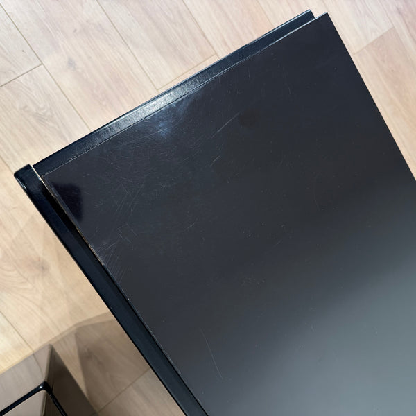 Pair of Black Lacquered Post Modern Nights Stands with Brass Accents