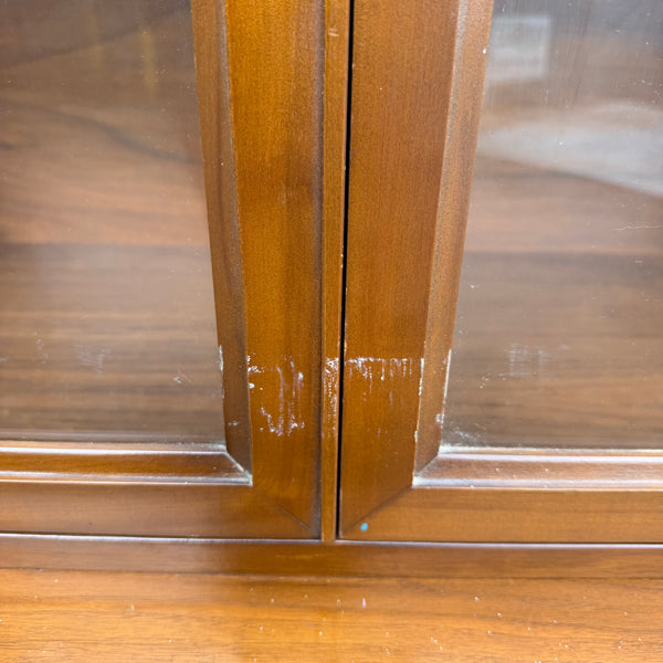 Vintage Mid-Century Modern Petite Walnut & Brass China Cabinet | Hutch