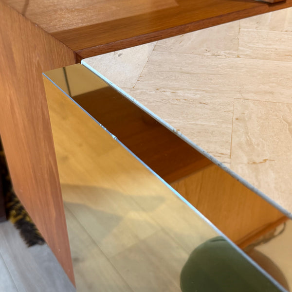 Postmodern Ello Travertine and Brass Credenza