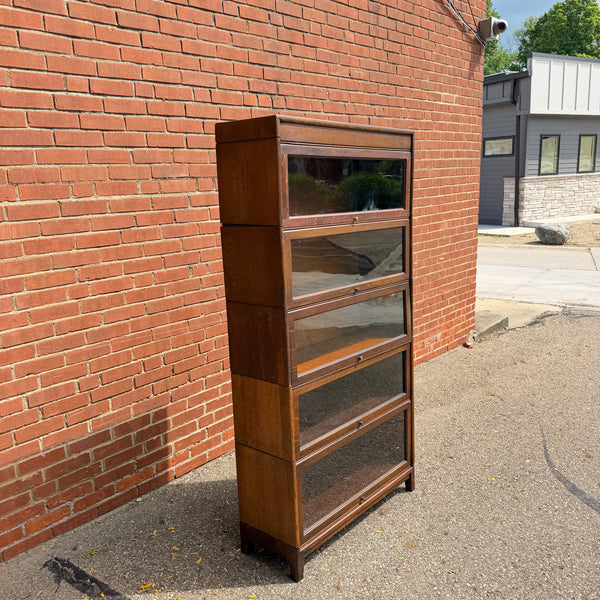 Antique Gunn Quarter Sawn Oak Five-Section Barrister Bookcase with Glass Doors