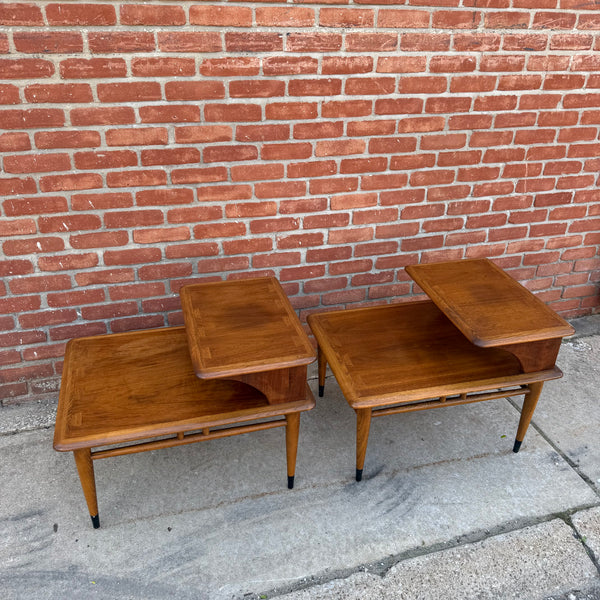 Pair of Vintage Lane "Acclaim" Series Walnut Two-Tier Step End Tables