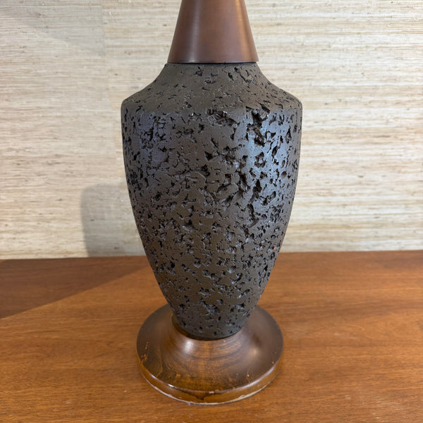 Pair of Mid Century Modern Walnut and Ceramic Table Lamps with Original Shades