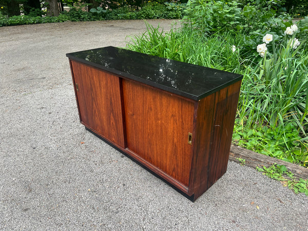 Mid-Century Modern Rosewood Cabinet with Black Stone