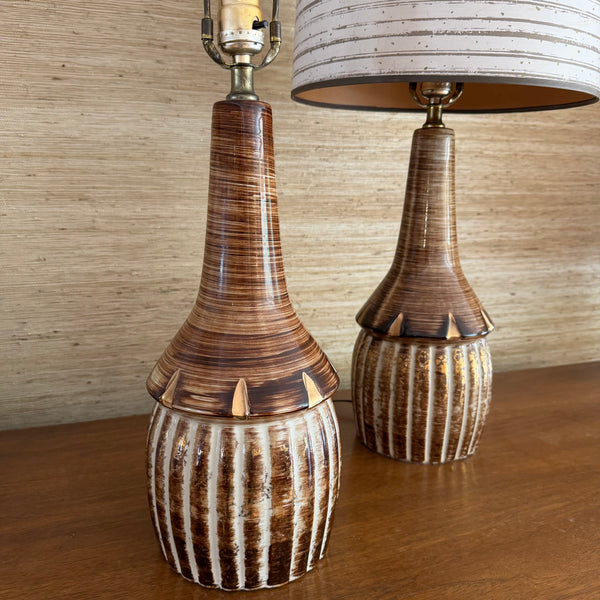 Pair of Ceramic Mid Century Modern Table Lamps with Original Shades