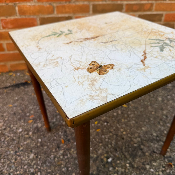 Vintage Mid-Century Modern Botanical Butterfly Laminate Side Table