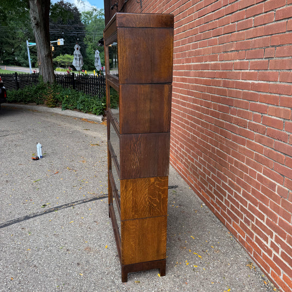 Antique Gunn Quarter Sawn Oak Five-Section Barrister Bookcase with Glass Doors