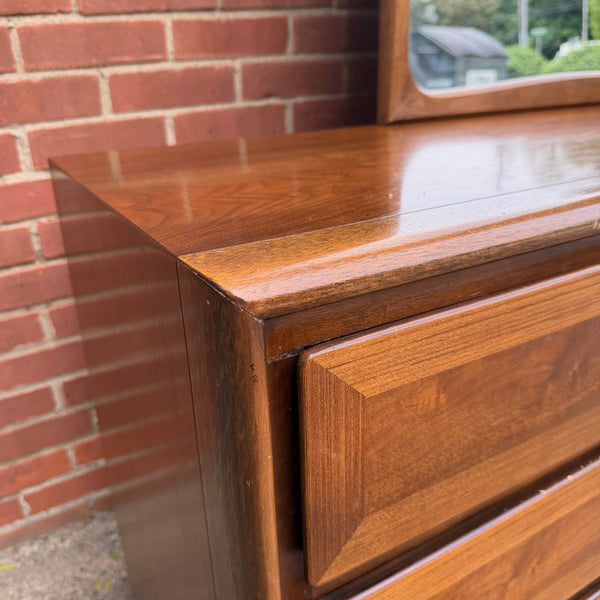American of Martinsville Walnut Lowboy Dresser with Mirror