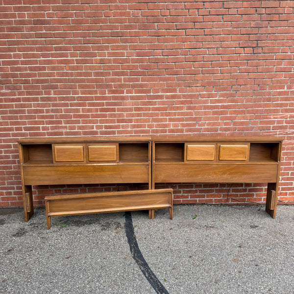 Pair of Broyhill Forward Walnut Full-Size Headboards & Footboard