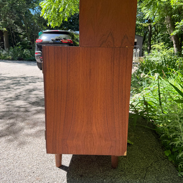 Danish Modern Two-Piece Bookshelf with Drop-Down Secretary Desk Top
