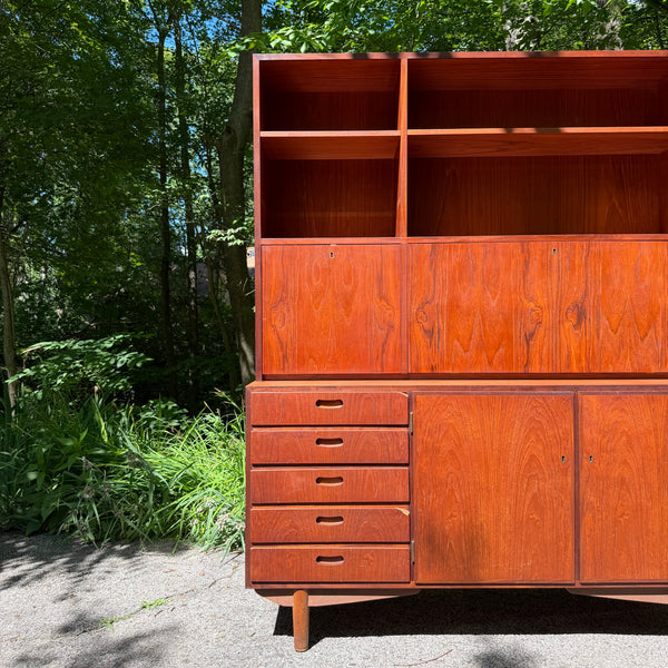 Danish Modern Two-Piece Bookshelf with Drop-Down Secretary Desk Top