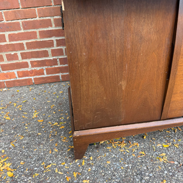 Vintage Mid-Century Modern Walnut Flip-Top Bar & Storage Cabinet on Casters
