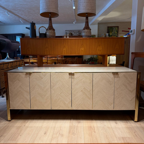 Postmodern Ello Travertine and Brass Credenza