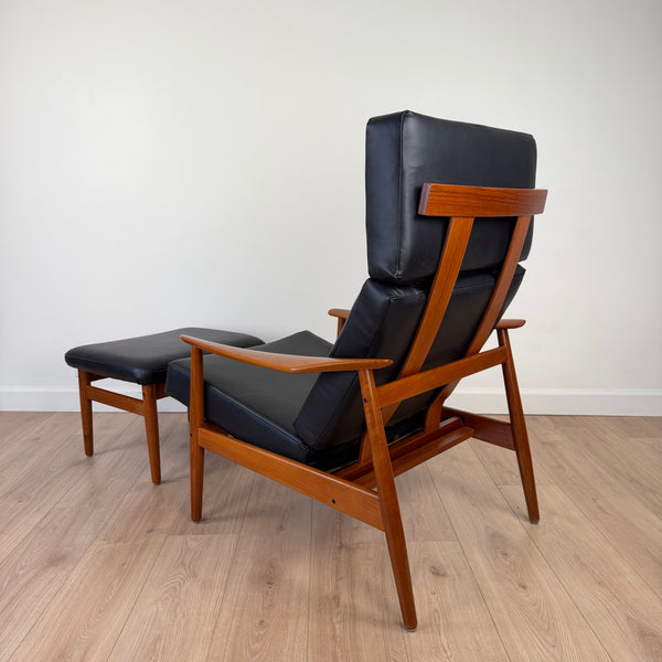 Arne Vodder for France and Son FD164 Reclining Teak Lounge Chair with Ottoman