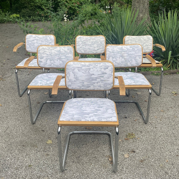 Set of 6 Vintage Cesca Style Chrome & Upholstered Cantilever Dining Chairs