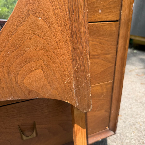 Mid Century Modern Broyhill Brasilia 9 Drawer Walnut Lowboy with Two Mirrors