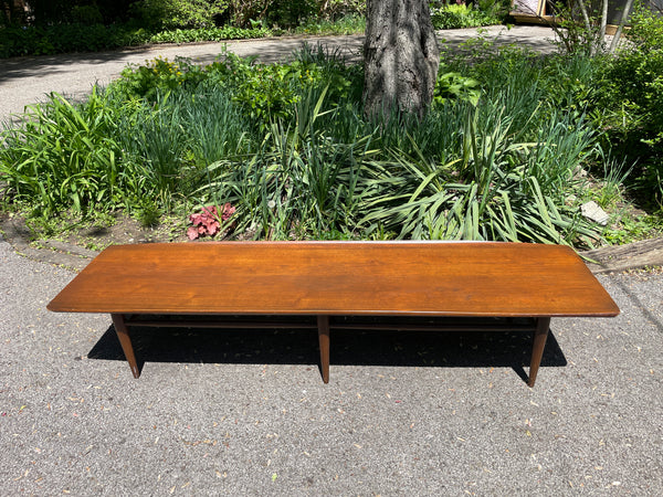 Long Mid-Century Basset Furniture Surfboard Walnut Coffee Table
