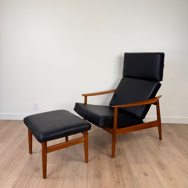 Arne Vodder for France and Son FD164 Reclining Teak Lounge Chair with Ottoman