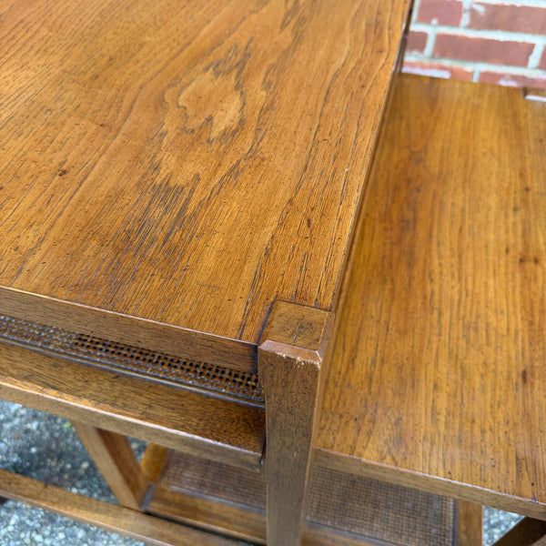 Mid Century Modern Nesting Side Tables with Cane Shelves