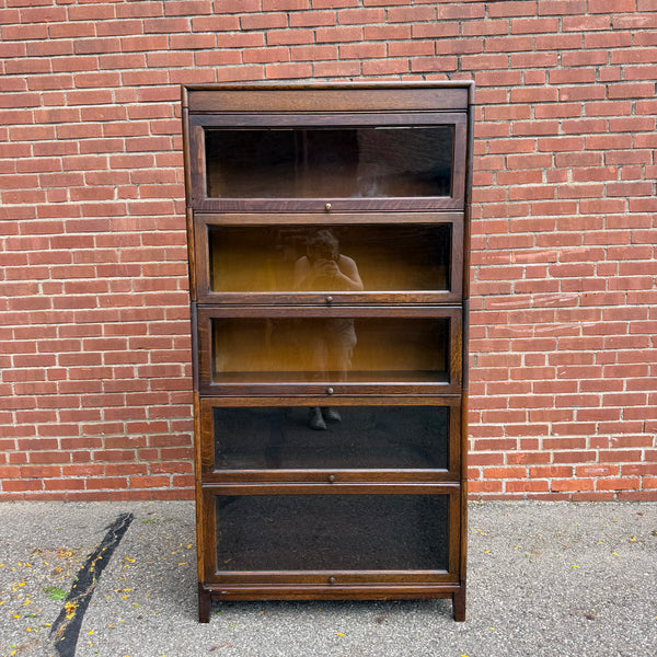 Antique Gunn Quarter Sawn Oak Five-Section Barrister Bookcase with Glass Doors