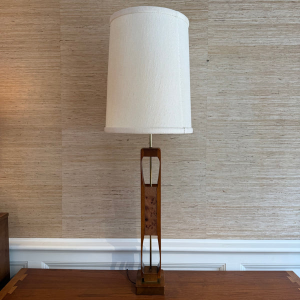 Mid Century Modern Modeline Walnut Enamel and Burlwood Table Lamp