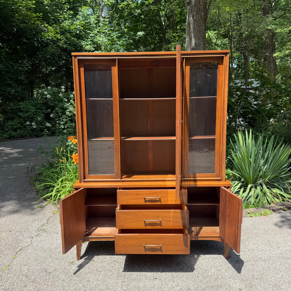Kent Coffey Perspecta Walnut Hutch China Cabinet with Rosewood Pulls