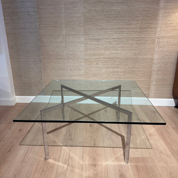 Vintage Mid-Century Modern Barcelona Style Chrome & Glass Coffee Table