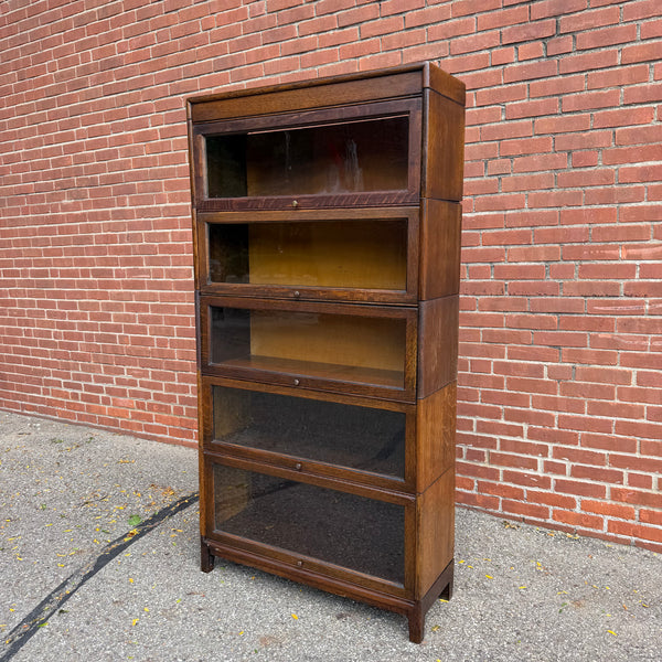 Antique Gunn Quarter Sawn Oak Five-Section Barrister Bookcase with Glass Doors