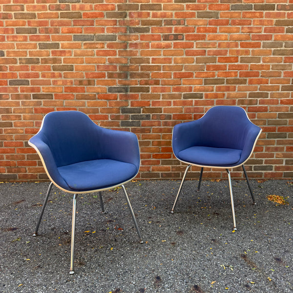 Pair of Vintage Krueger Metal Products Fiberglass Upholstered Shell Armchairs