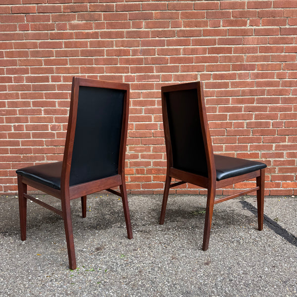 Set of 4 Vintage Dillingham Walnut & Black Leather Dining Chairs