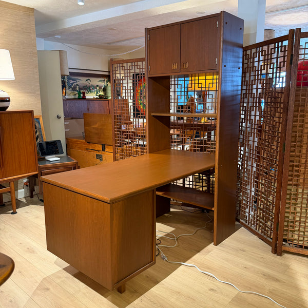 Mid-Century Modern Yugoslavian Teak Desk with Bookshelf
