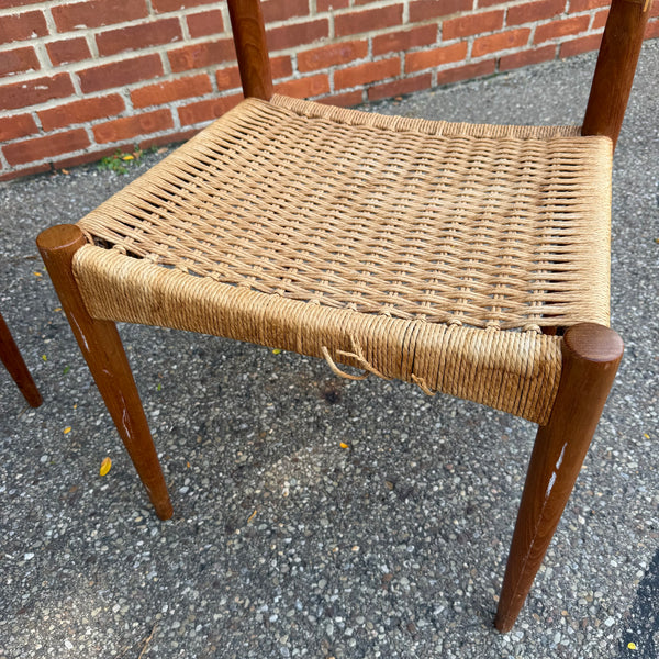 Pair of 1960s Arne Hovmand Olsen for Mogens Kold Teak Woven Side Chairs