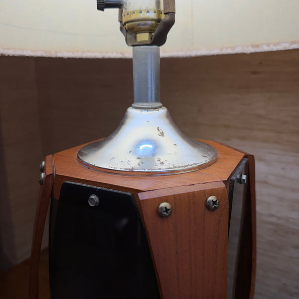 Pair of Vintage Lawrin Mid-Century Modern Walnut Chrome Smoked Plexiglass Table Lamps