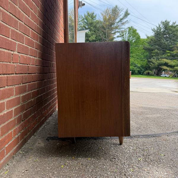 American of Martinsville Walnut Lowboy Dresser with Mirror